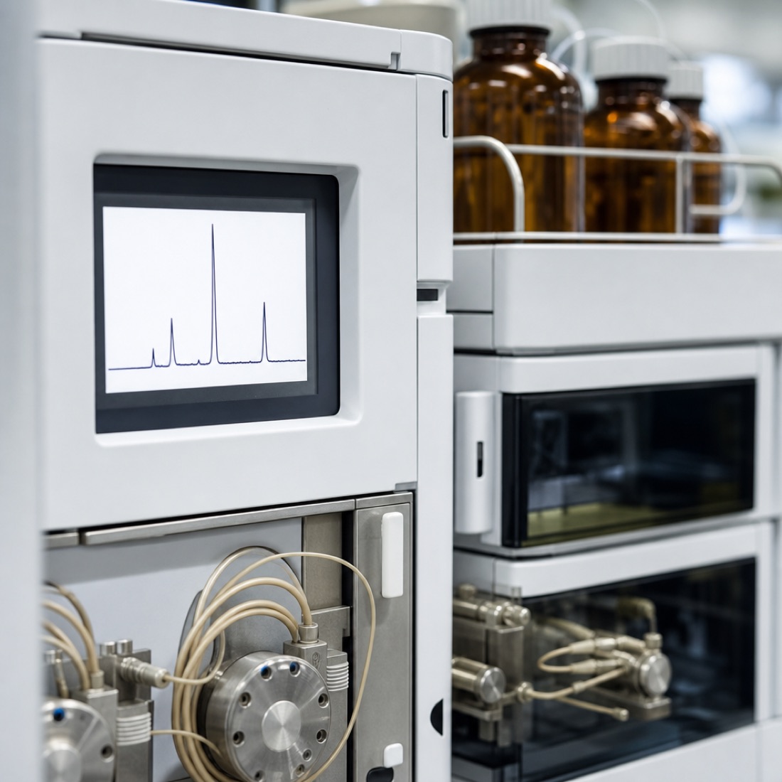 High performance liquid chromatography instrument in an analytical laboratory
